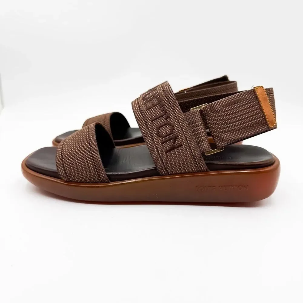Louis Vuitton Embroidered Platform Slingback Logo Sandals EU 39.5 US 9.5
